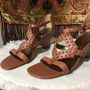 Anne Klein studded tan heeled sandals 10M